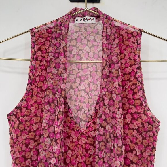 Morgan de Toi Sheer Floral Sleeveless Blouse — Pink & Mauve - Picture 2 of 9